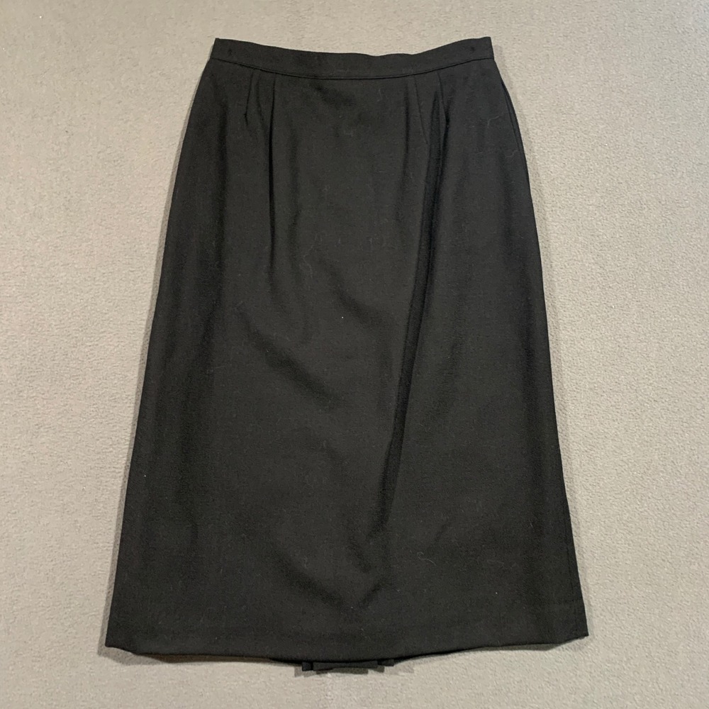Vintage Black 100% Pure Wool Midi Skirt Pleated Back Made in USA Womens Size M
